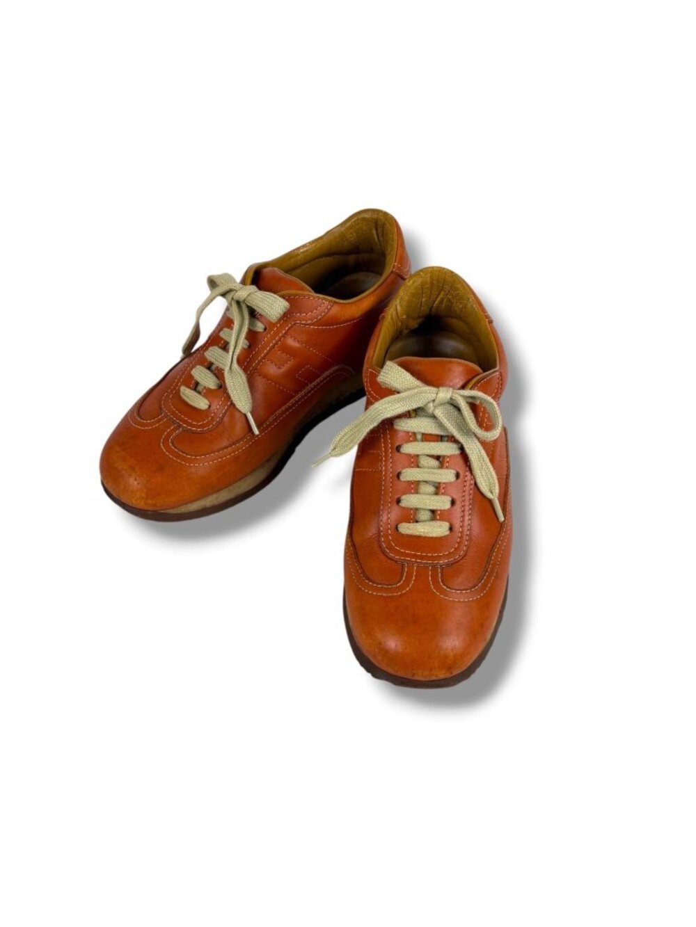 Hermes Quick Low Cut Sneakers Logo Leather Orange Brown 36 Half